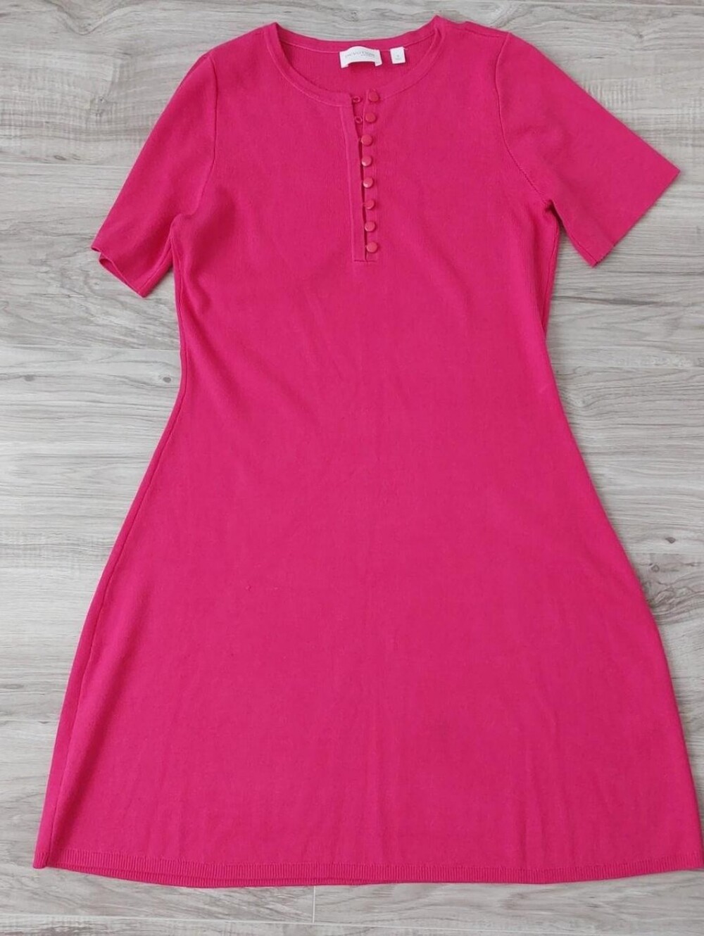 Women's Short-Sleeve Knit Sweater Dress in Bright Pink